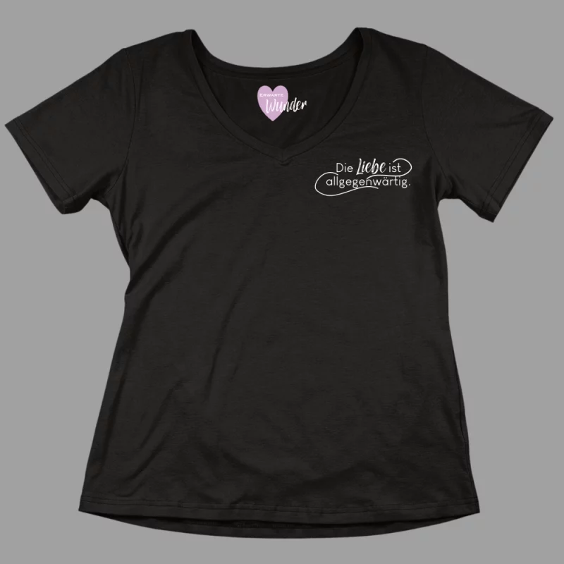 Damen V-Ausschnitt T-Shirt "Die Liebe ist allgegenwärtig"