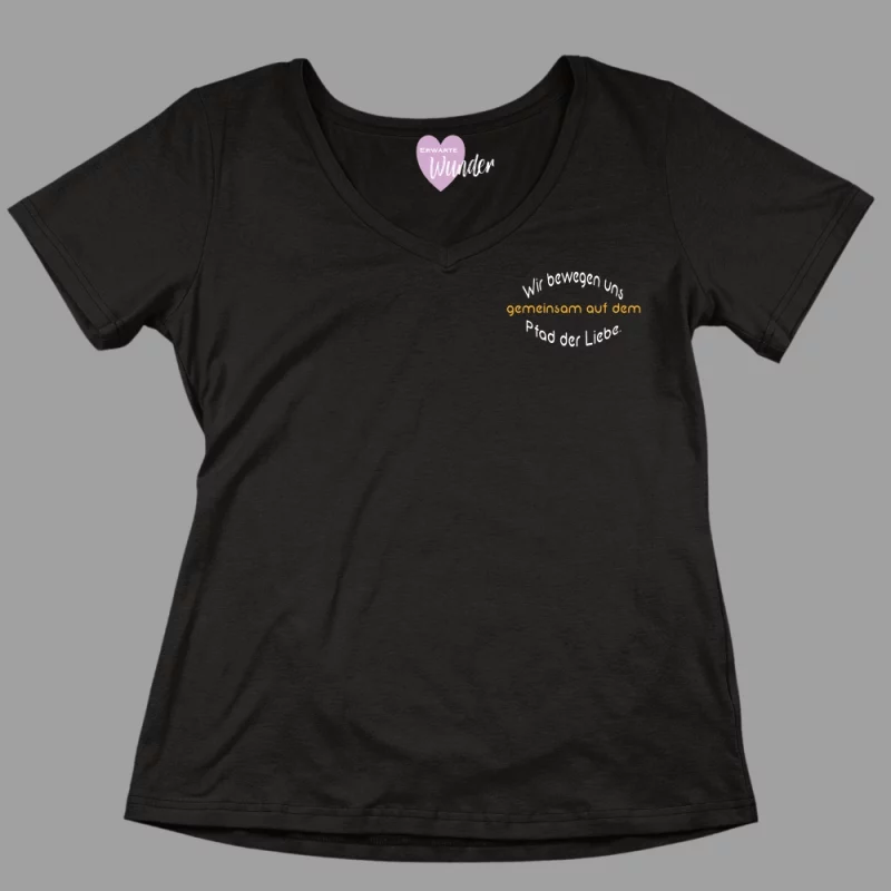 Damen V-Ausschnitt T-Shirt "Wir bewegen uns gemeinsam auf dem Pfad der Liebe."