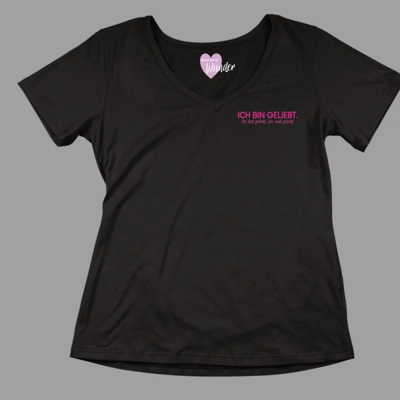 Damen V-Ausschnitt T-Shirt "Ich bin geliebt. Du bist geliebt. Wir sind geliebt."