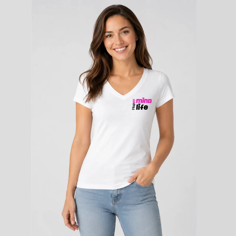 Damen T-Shirt V-Ausschnitt enger Schnitt (Silke-Style) - Happy Mind, Happy Life